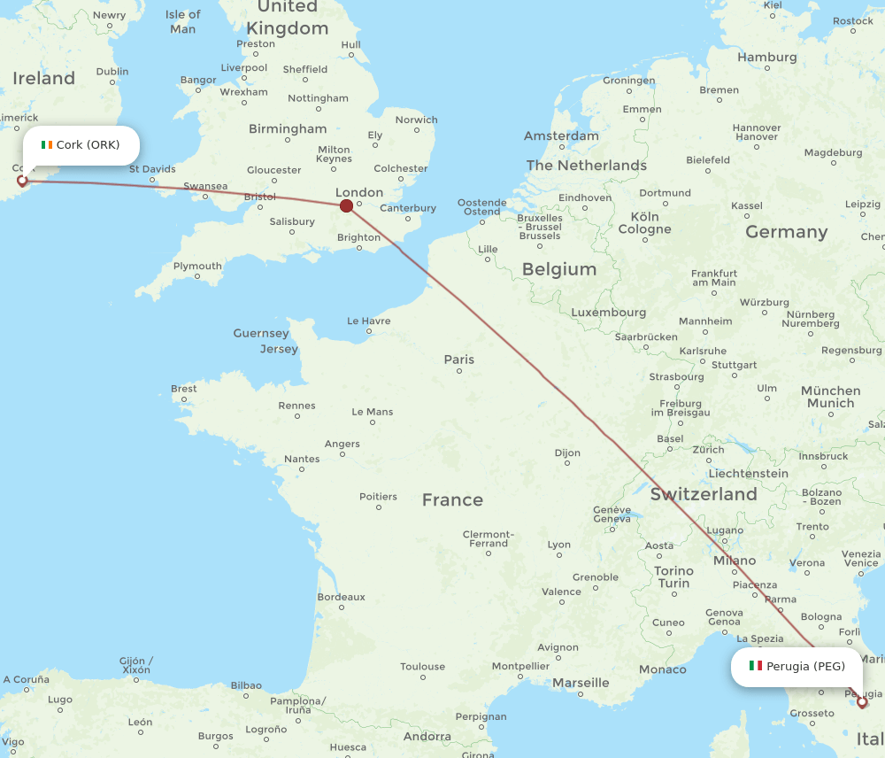 ORK to PEG flights and routes map