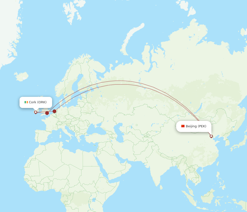 ORK-PEK flight routes