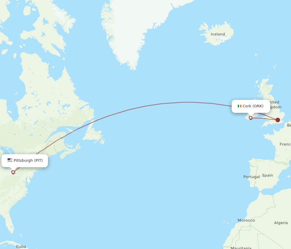 ORK to PIT flights and routes map