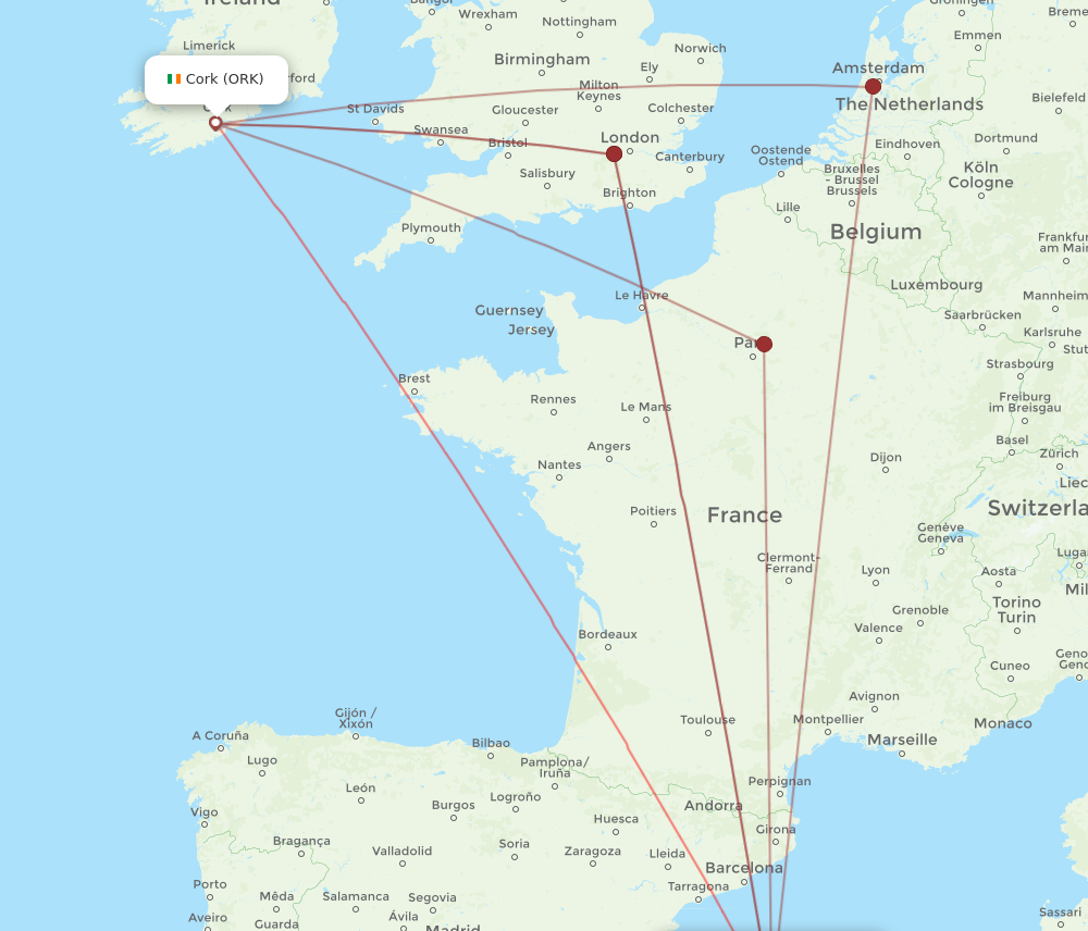 ORK to PMI flights and routes map
