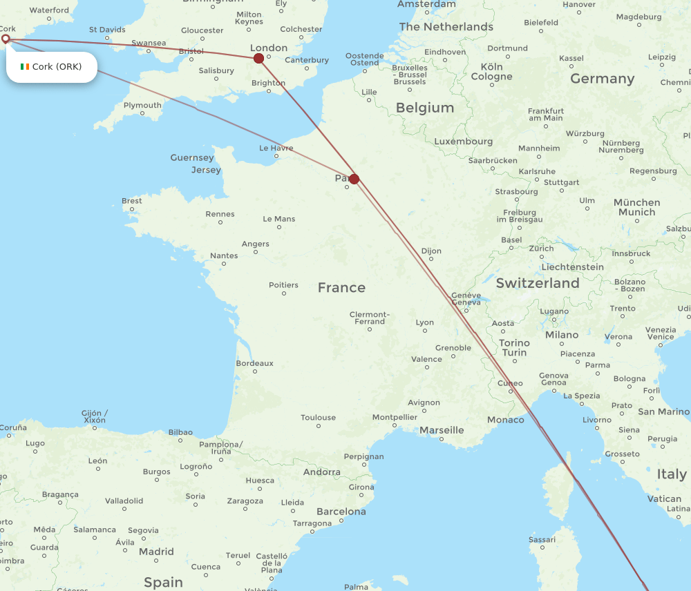 ORK to PMO flights and routes map