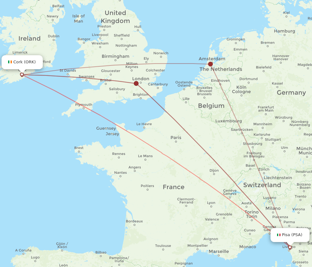 ORK to PSA flights and routes map