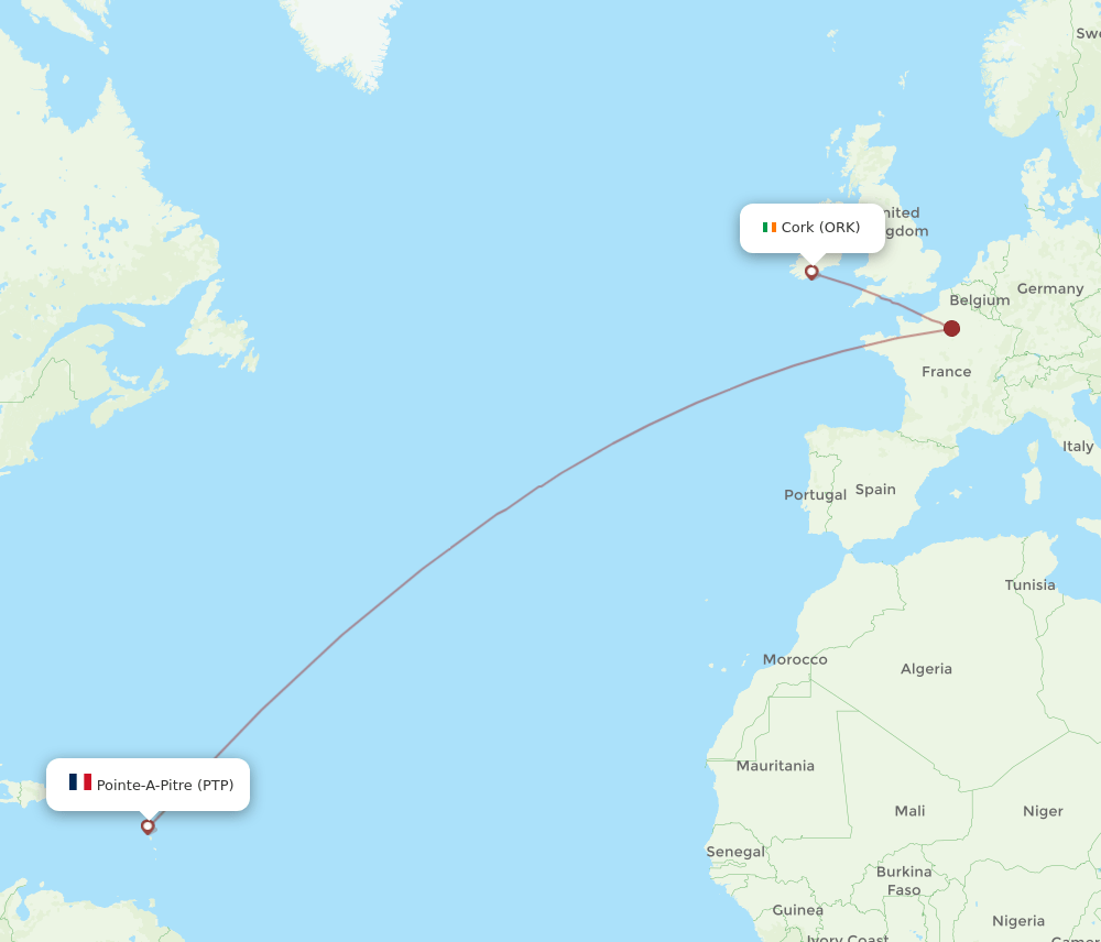 ORK-PTP flight routes