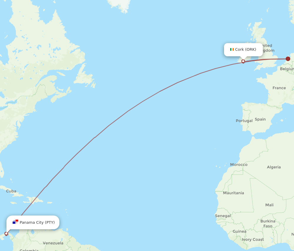 ORK to PTY flights and routes map