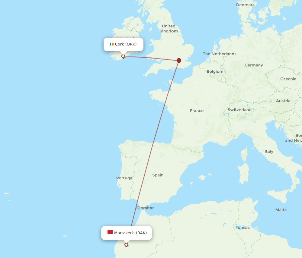 ORK-RAK flight routes