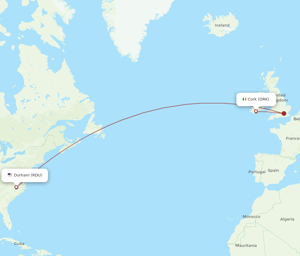ORK-RDU flight routes
