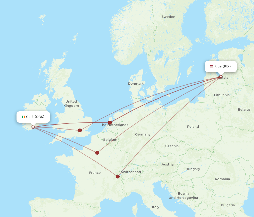 ORK-RIX flight routes