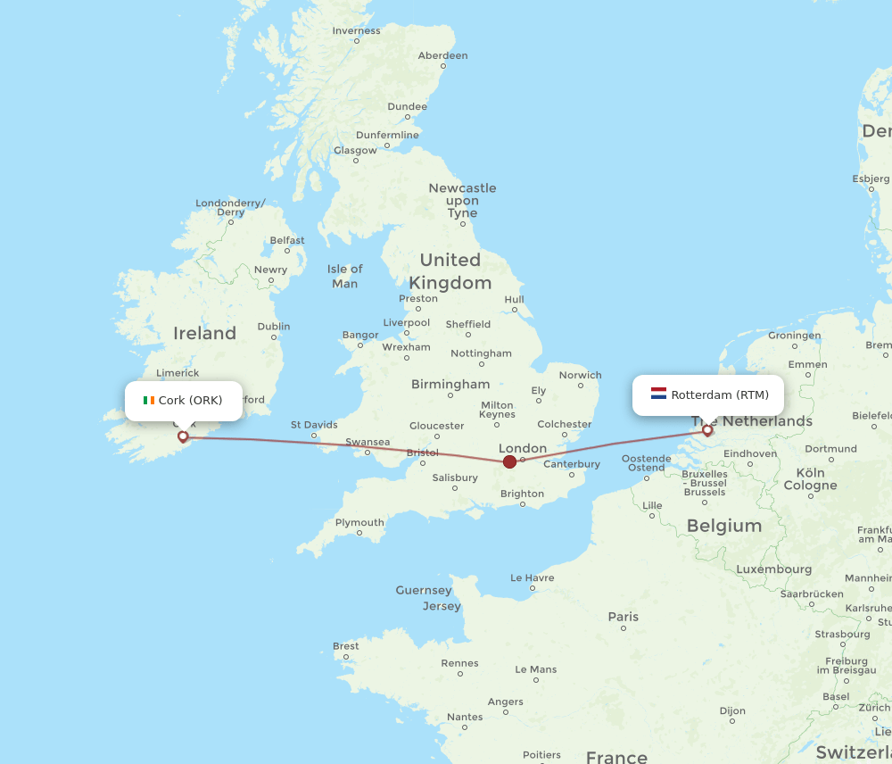 ORK to RTM flights and routes map