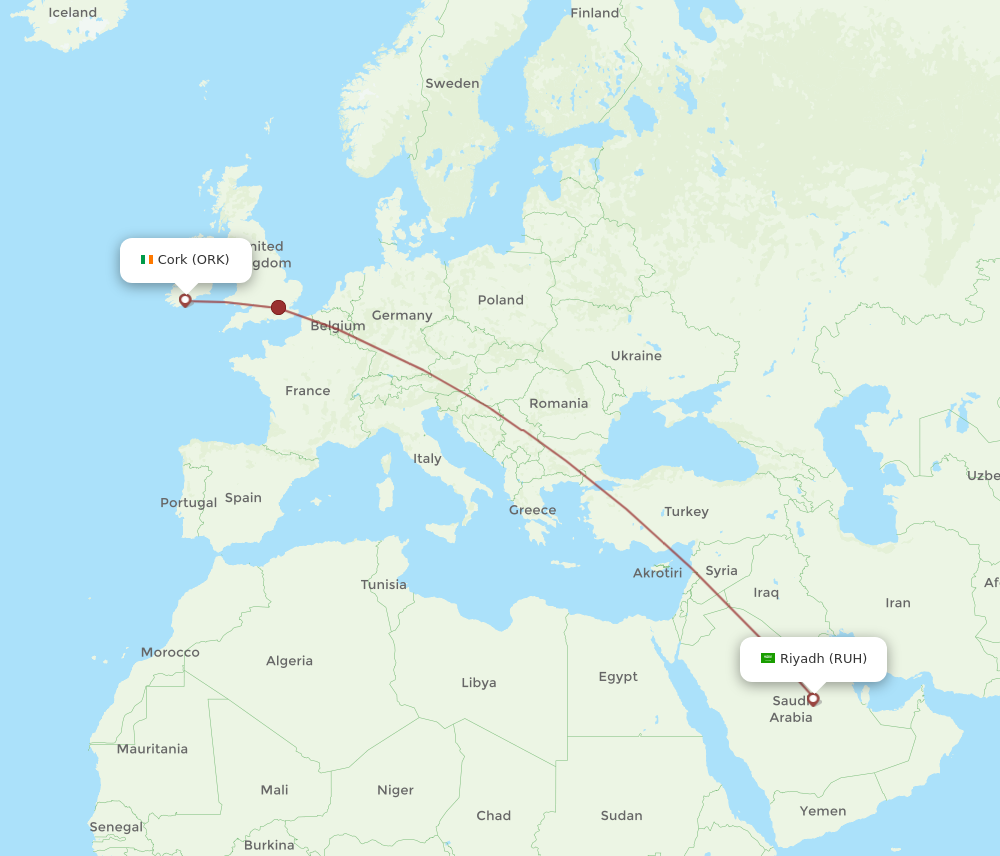 ORK to RUH flights and routes map