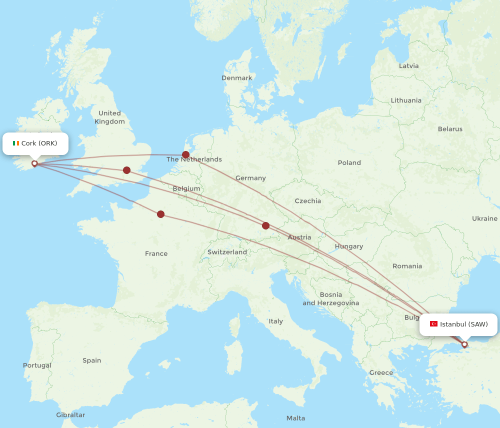 ORK-SAW flight routes