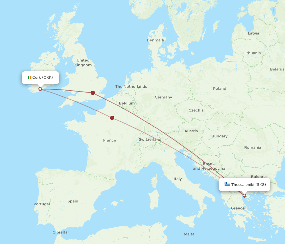 ORK-SKG flight routes