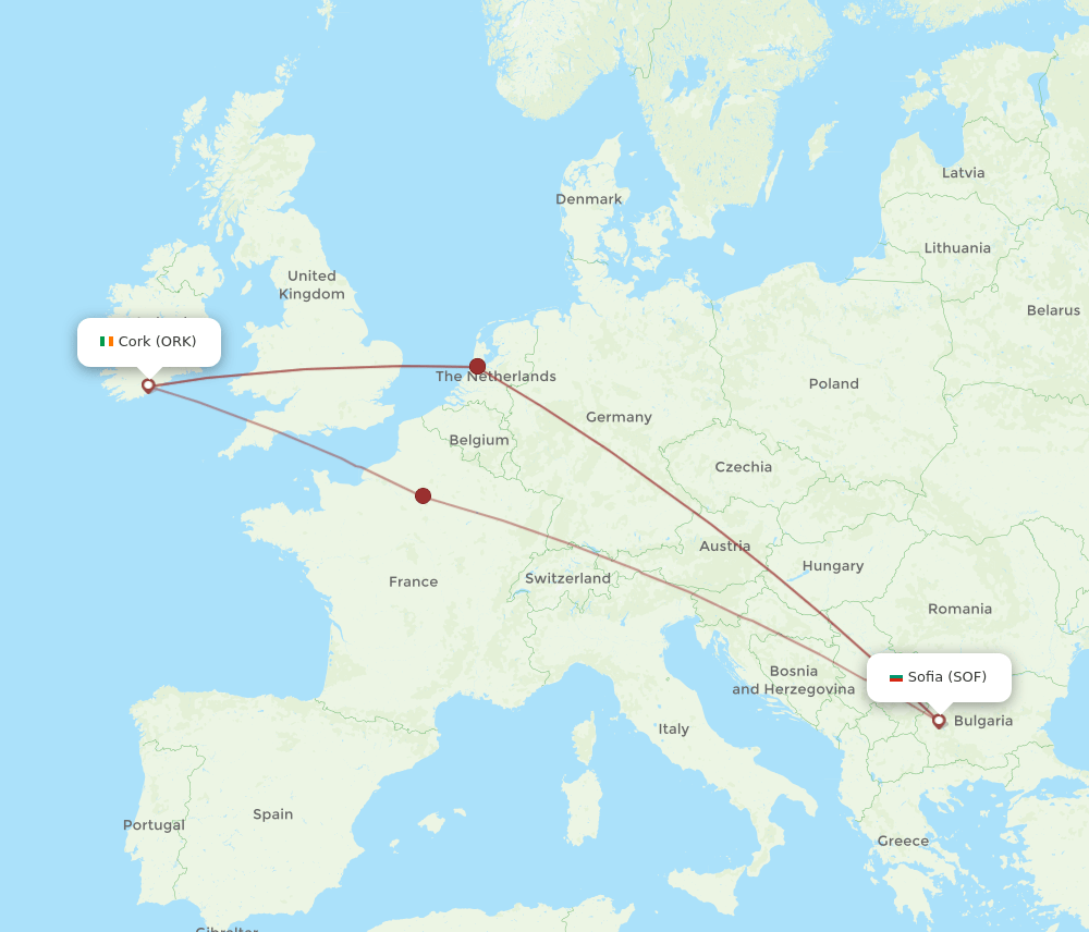 ORK-SOF flight routes
