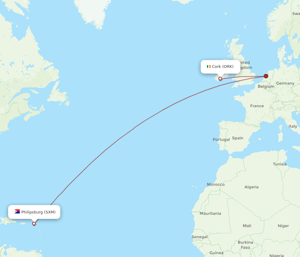 ORK-SXM flight routes
