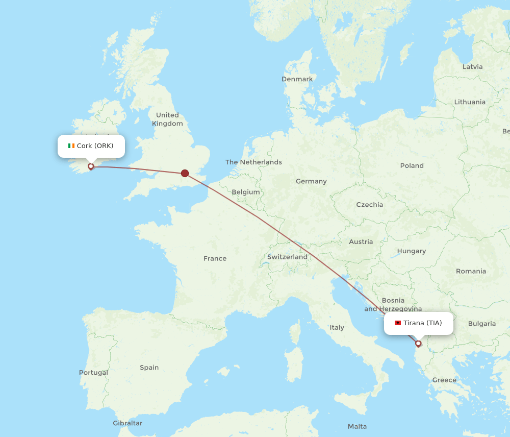 ORK to TIA flights and routes map