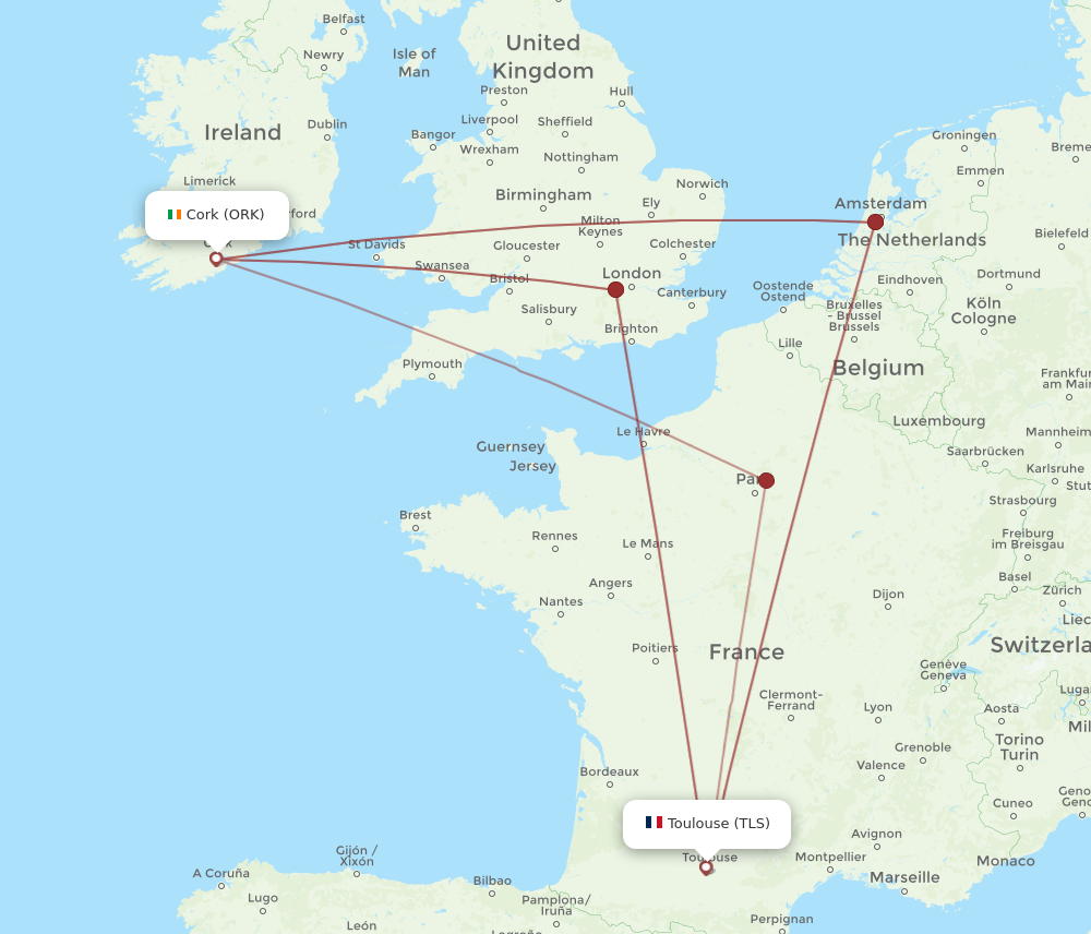ORK to TLS flights and routes map