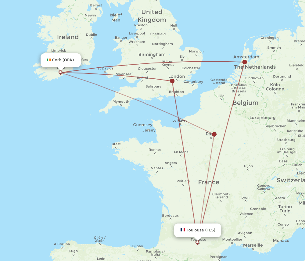 ORK to TLS flights and routes map