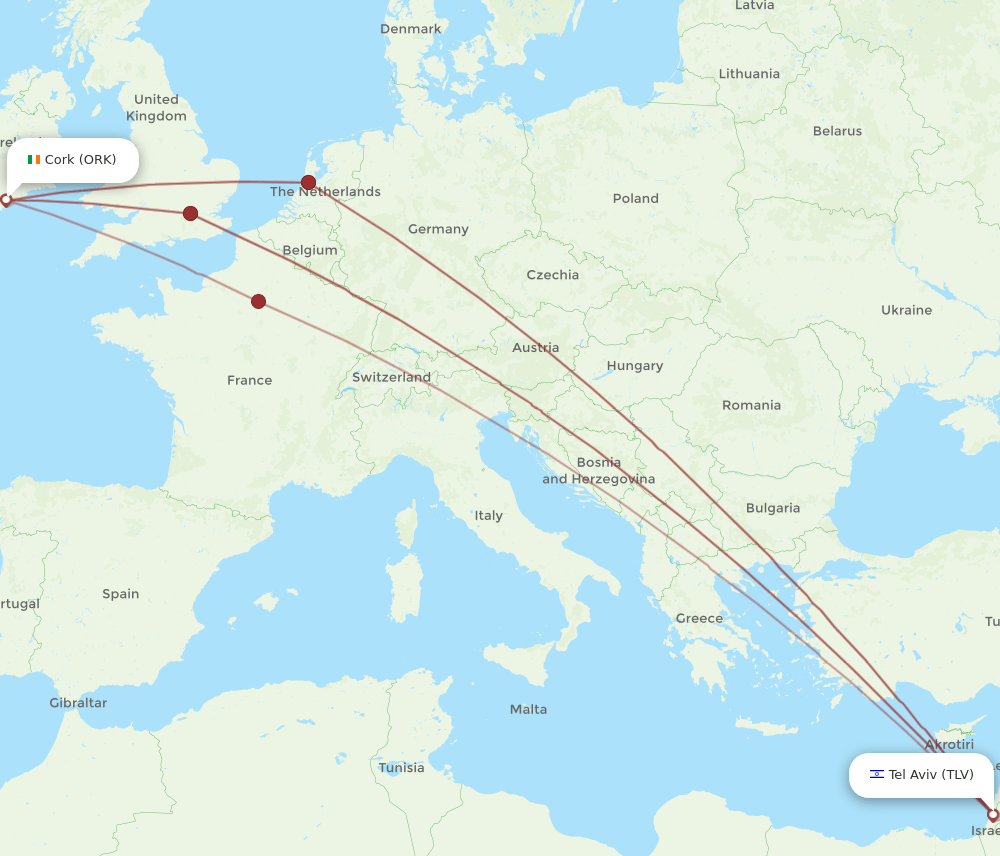 ORK to TLV flights and routes map