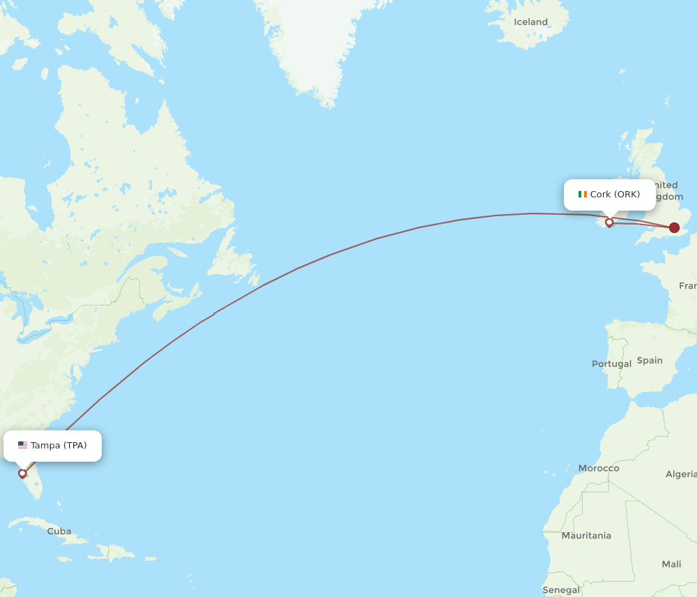 ORK-TPA flight routes