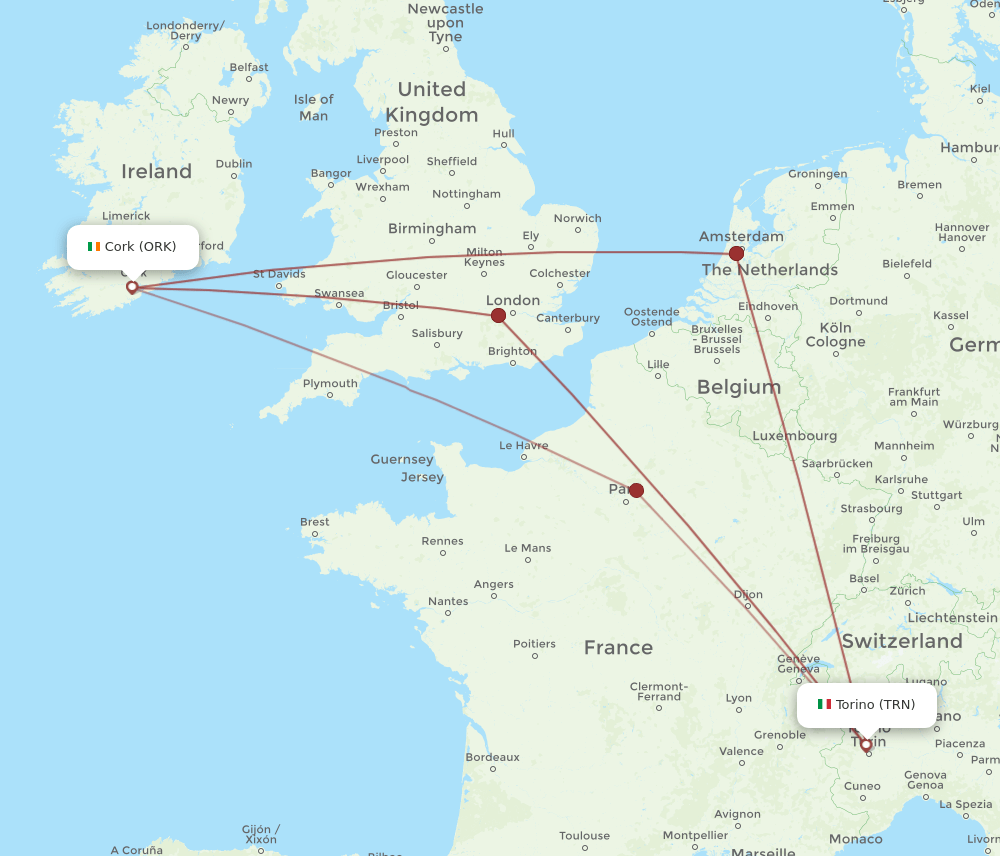 ORK-TRN flight routes