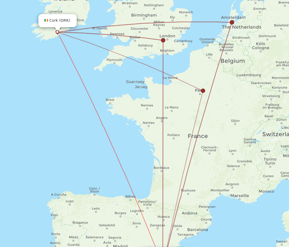 ORK to VLC flights and routes map