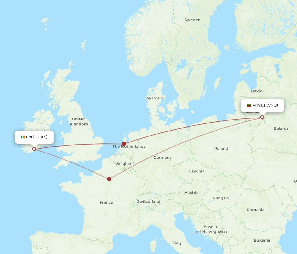 ORK-VNO flight routes
