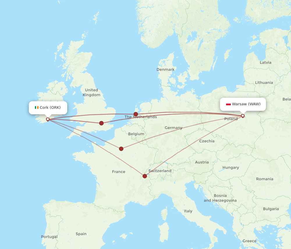ORK-WAW flight routes