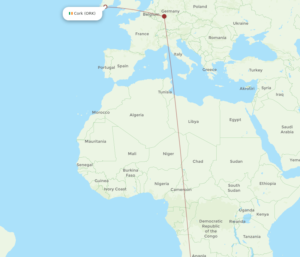 ORK to WDH flights and routes map