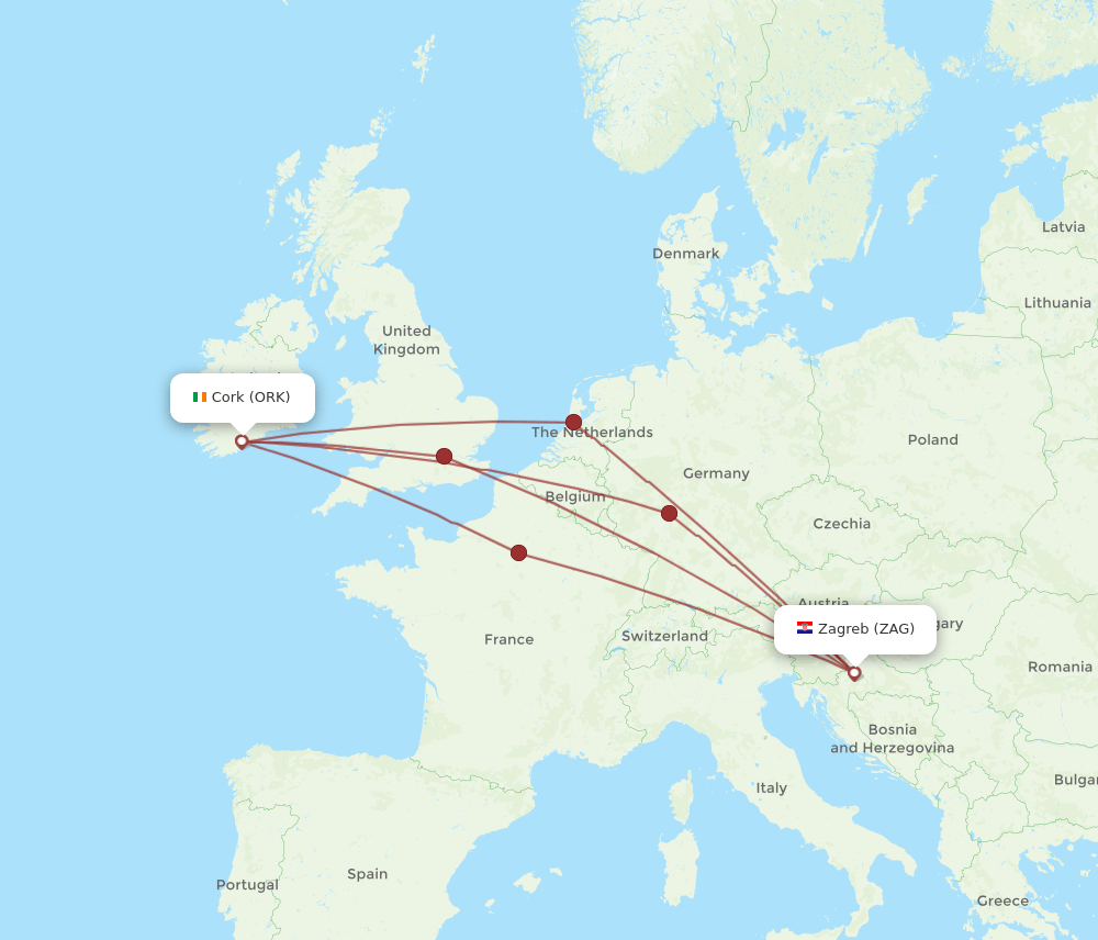 ORK-ZAG flight routes