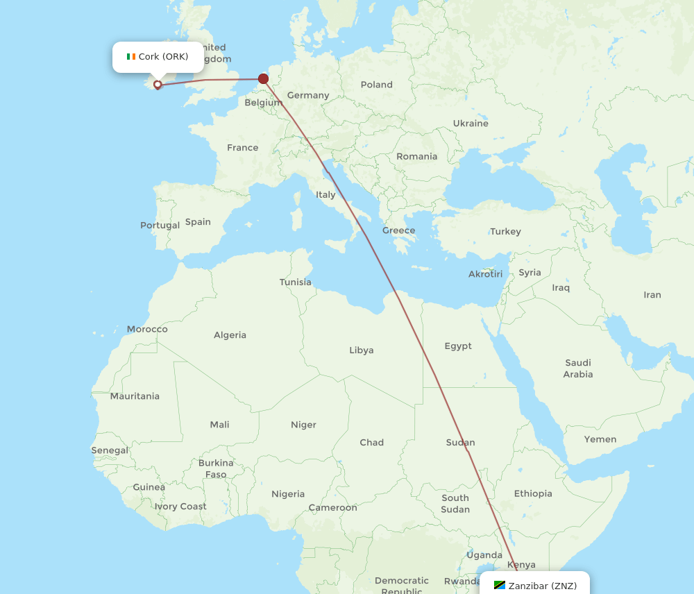 ORK-ZNZ flight routes