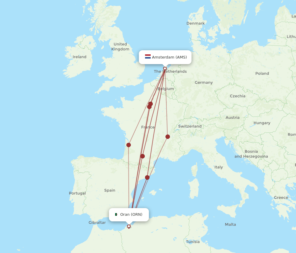 ORN-AMS flight routes