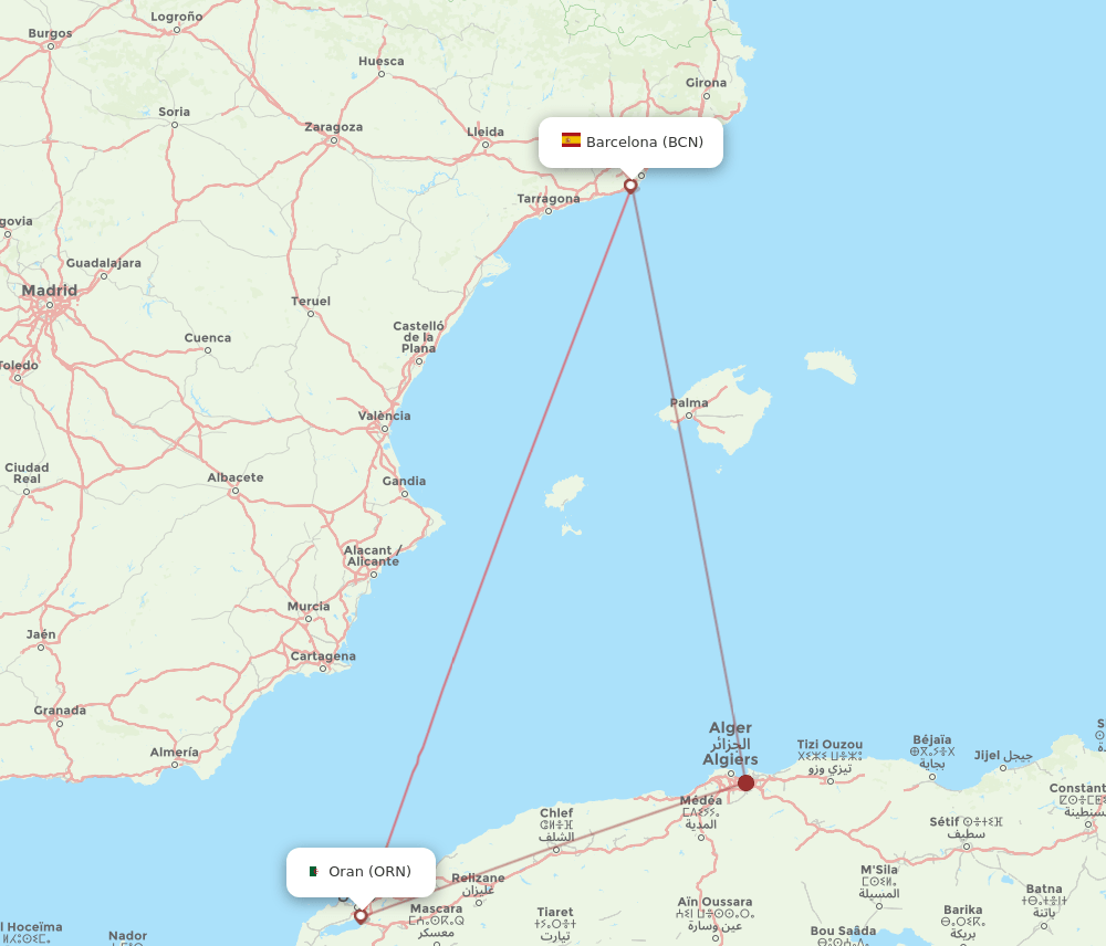 ORN-BCN flight routes