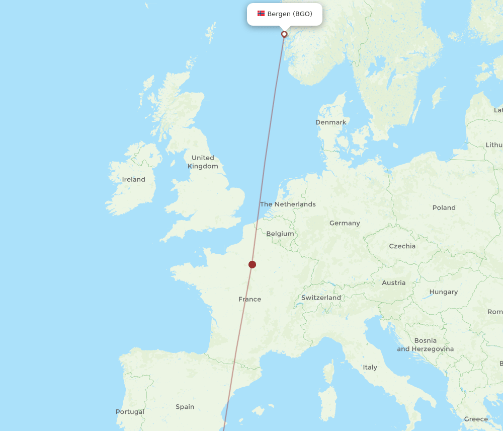 ORN-BGO flight routes