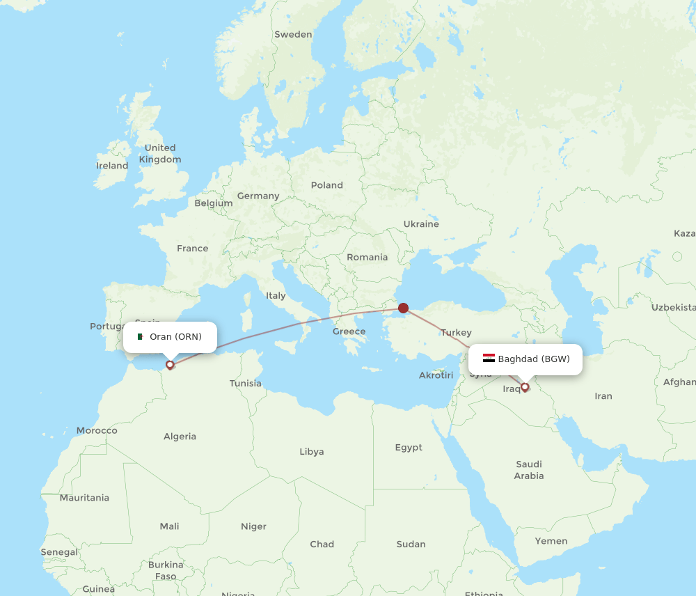 ORN to BGW flights and routes map