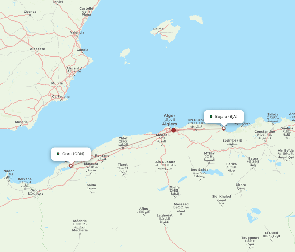 ORN to BJA flights and routes map