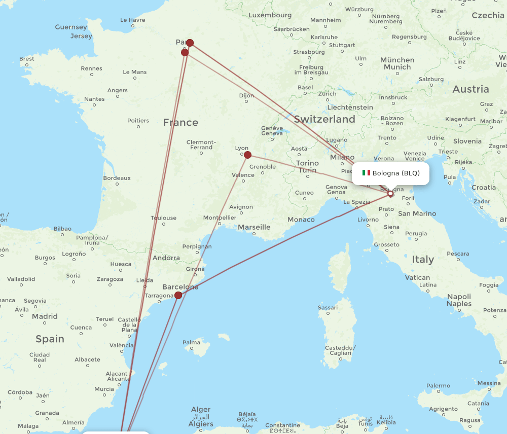 ORN-BLQ flight routes