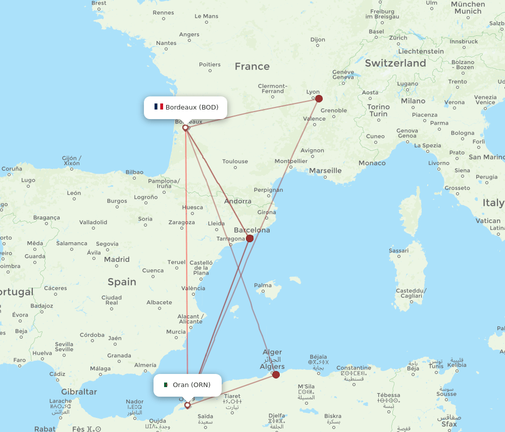 ORN-BOD flight routes