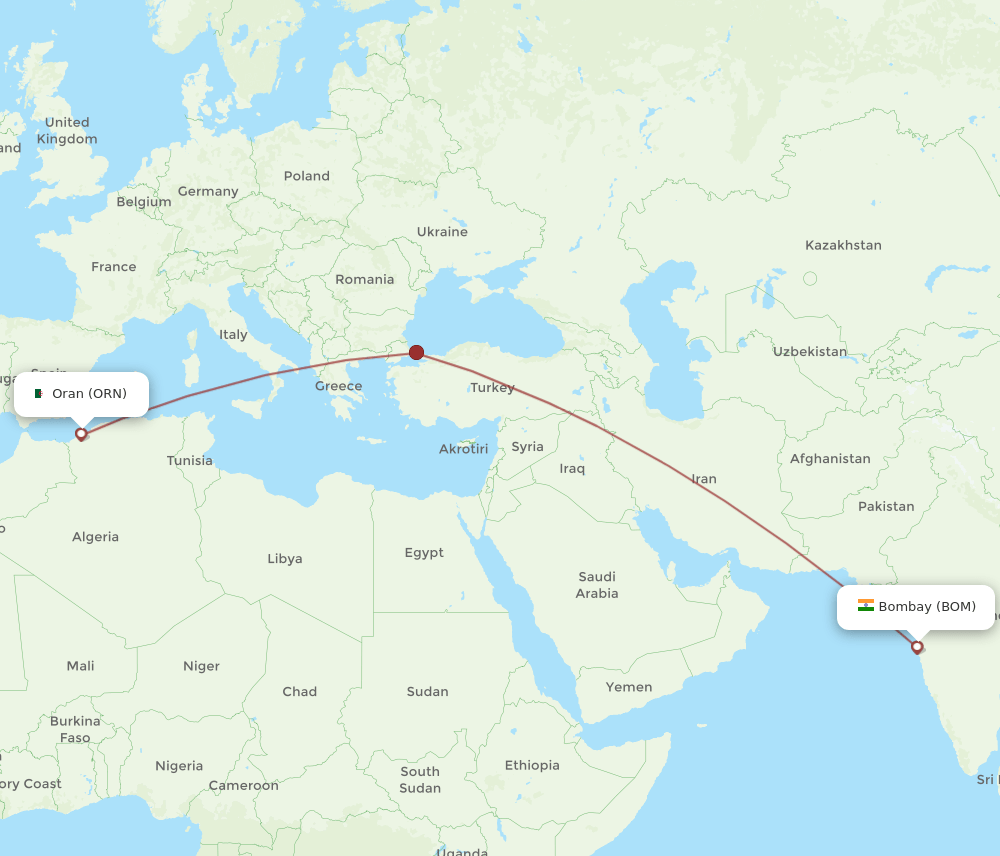 ORN-BOM flight routes