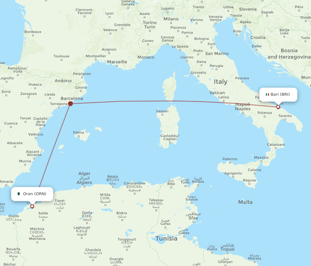 ORN-BRI flight routes
