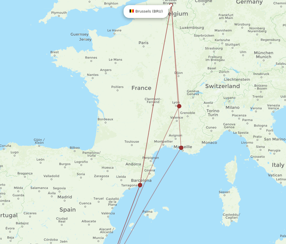 ORN-BRU flight routes