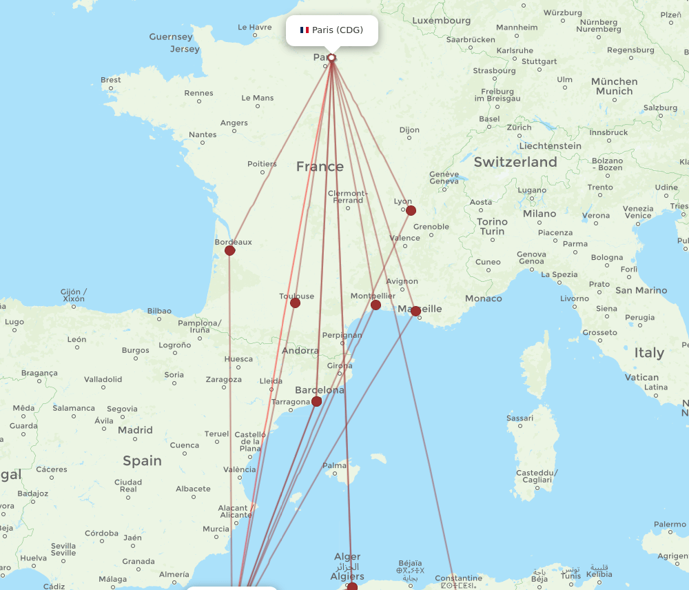 ORN-CDG flight routes