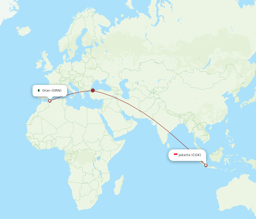 Jakarta - Oran route map and flight paths