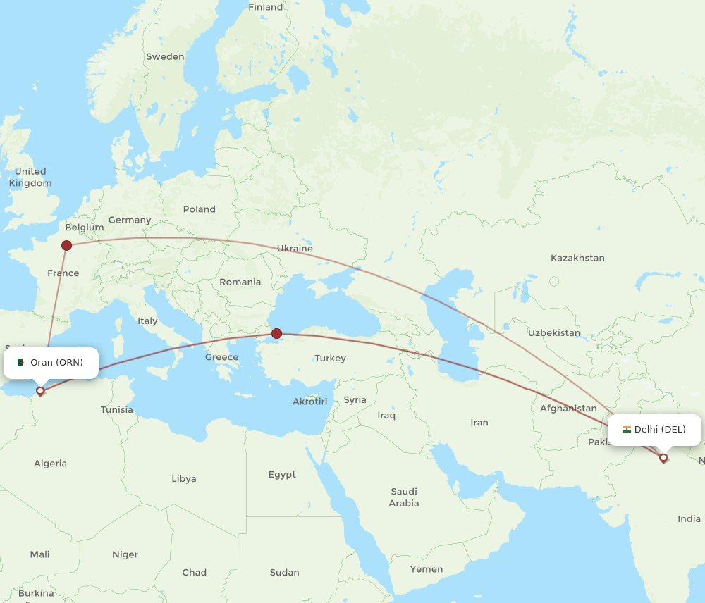 ORN-DEL flight routes