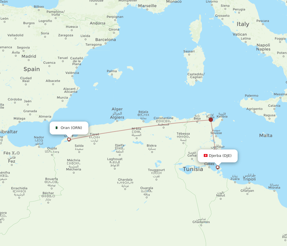 ORN-DJE flight routes