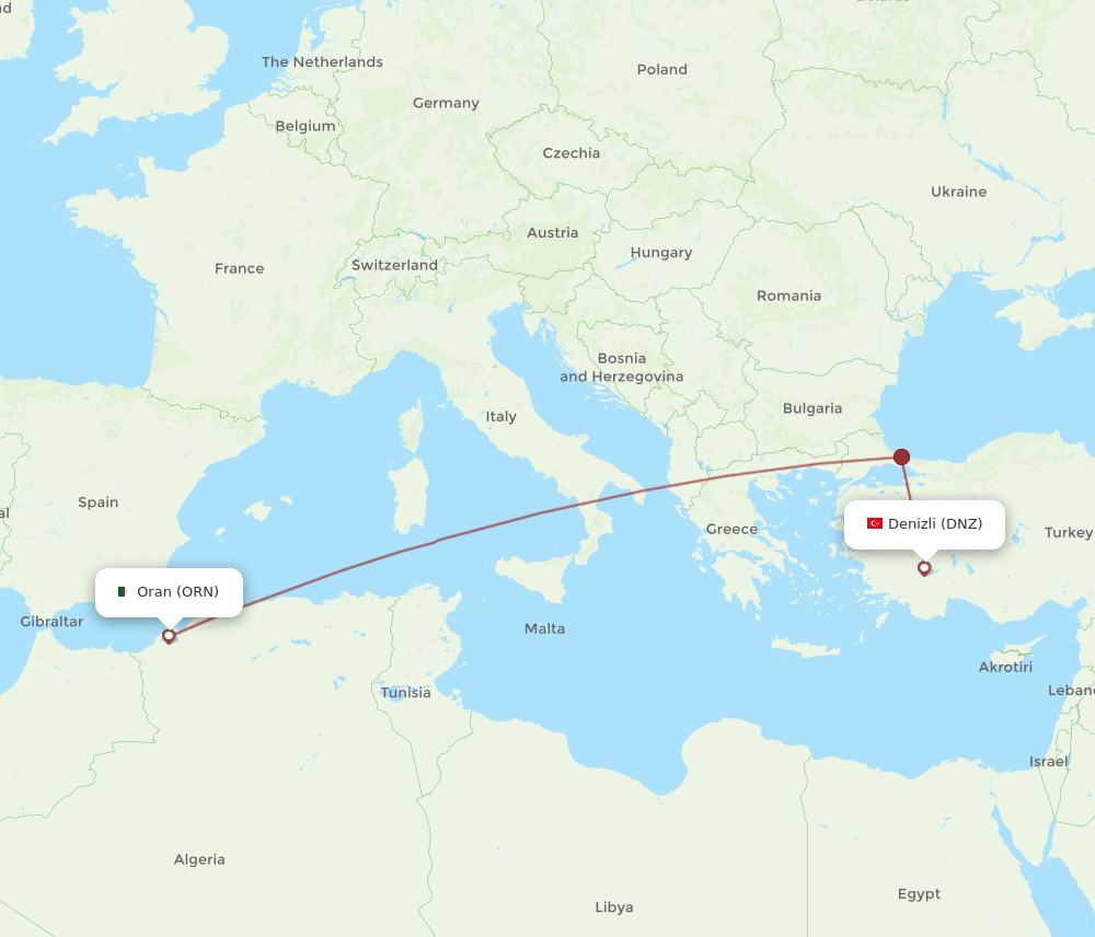 ORN-DNZ flight routes