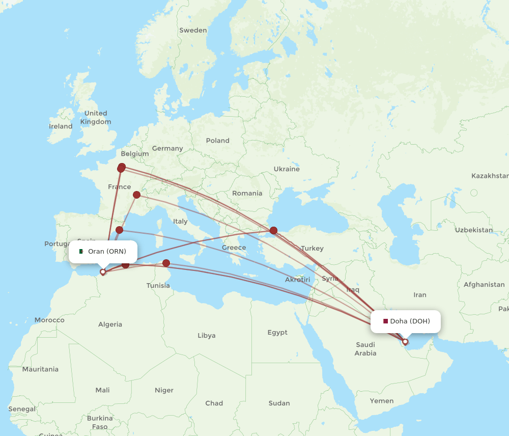 ORN-DOH flight routes