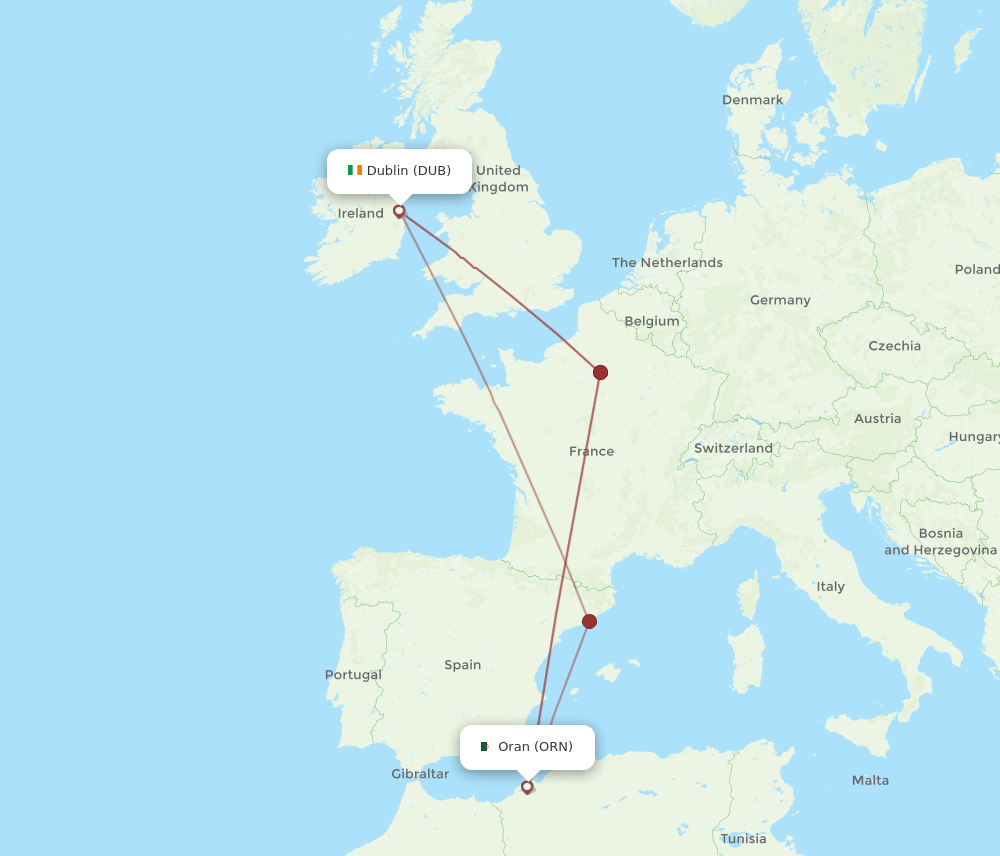 ORN-DUB flight routes