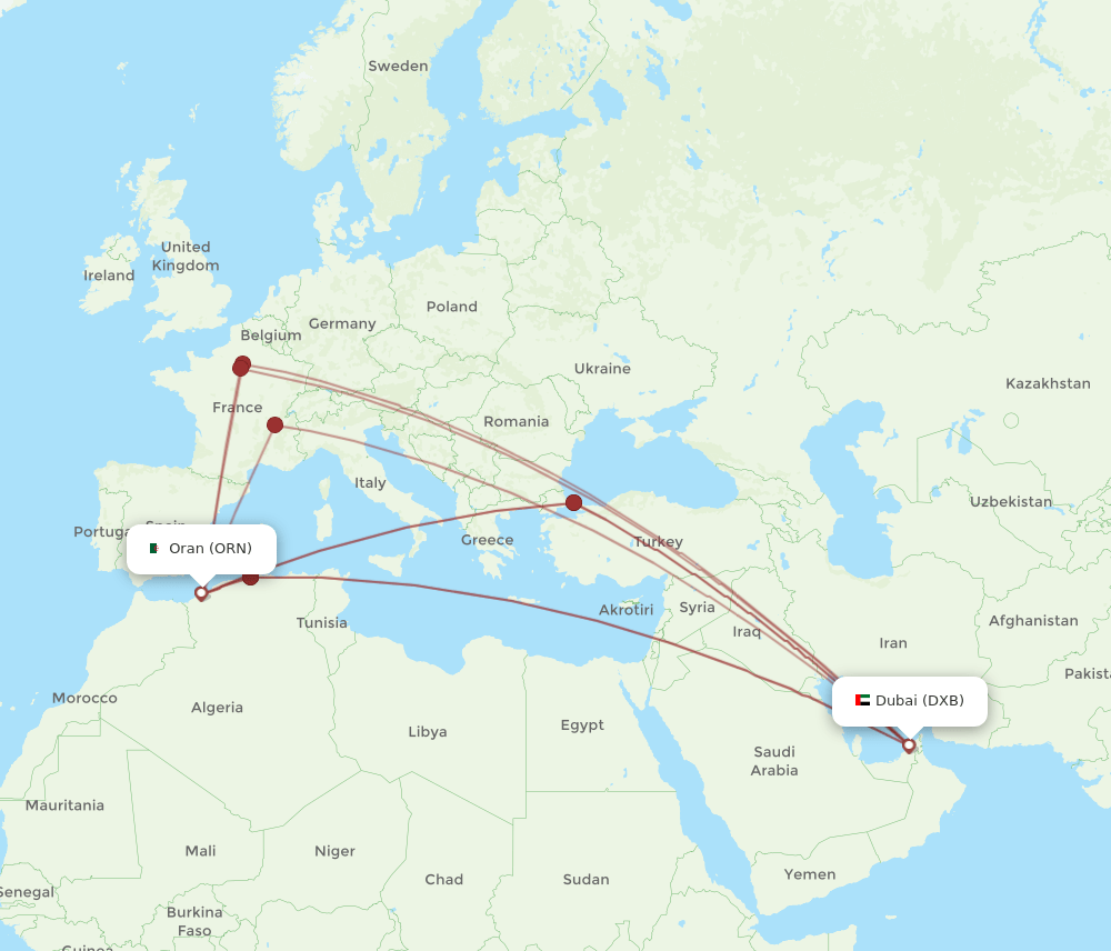 ORN-DXB flight routes