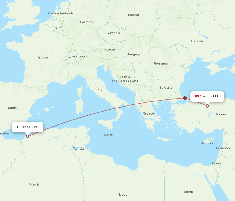 ORN-ESB flight routes