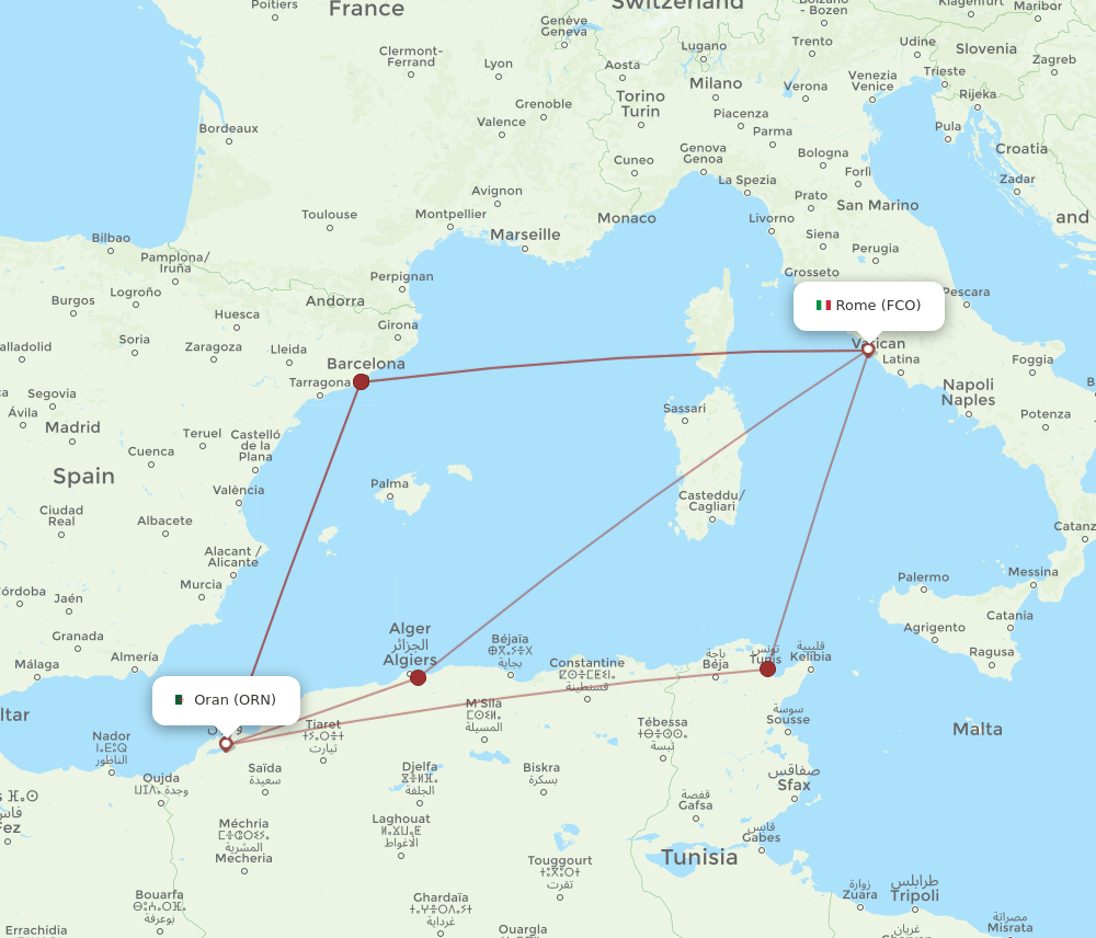 ORN-FCO flight routes