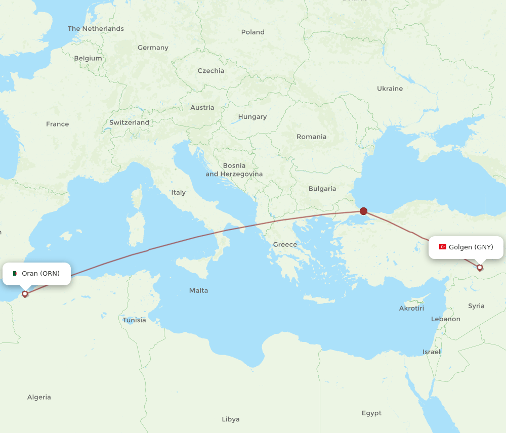 ORN-GNY flight routes